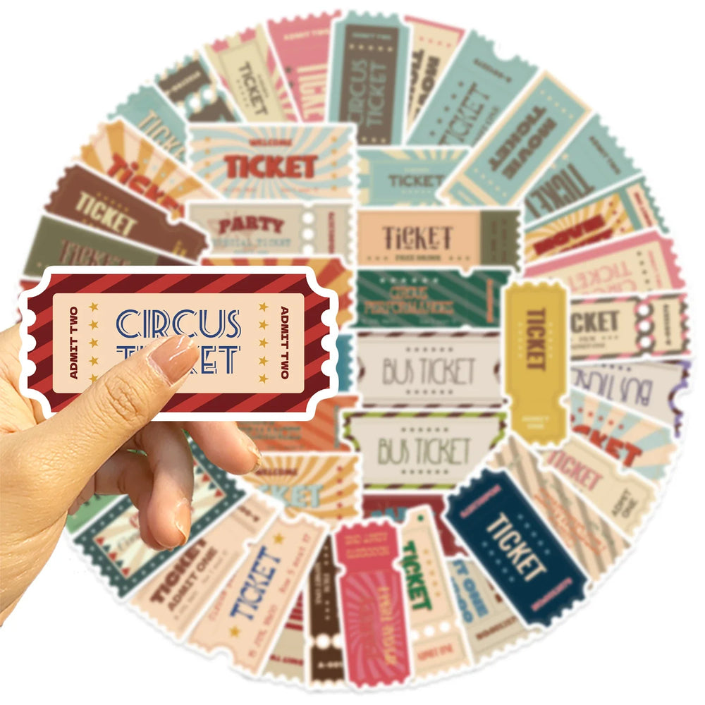 50pcs Vintage Ticket Stubs Stickers Seals for Water Bottles Laptops Skateboards Waterproof Durable Sticker for Teens and Adults (ONLINE ORDER ONLY)