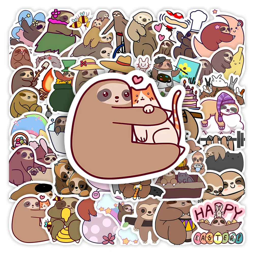 Cute Cartoon Sloth Animal Stickers DIY Kids Toys Gift Decorative Decal for Laptop Phone Luggage Waterproof (ONLINE ORDER ONLY)