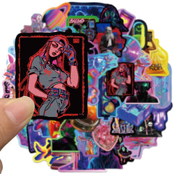 50pcs Cool 3D Cyberpunk Holographic Harajuku Vinyl Graffiti Stickers Aesthetic Car Fridge Laptop Phone Motorcycle Decal Sticker (ONLINE ORDER ONLY)
