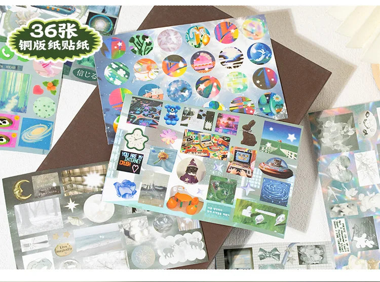 72pages/book Y2K Style Retro Cute Cut Film Sticker Book Planner Journal Handbook Scrapbooking Kawaii Decoration Sticker Gift (ONLINE ORDER ONLY)
