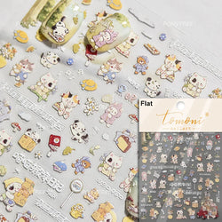 Spring Dog Bear Toy Rose Flower Floral Print Letter Bone Butterfly Cat Puppy Relief Adhesive Nail Art Stickers Manicure Decals (Online Order Only)