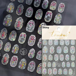 Geometric French Style Colorful Square Grid Rhombus Line Stripe Bowknot 3D Self Adhesive Nail Art Stickers Shiny Manicure Decals (ONLINE ORDER ONLY)