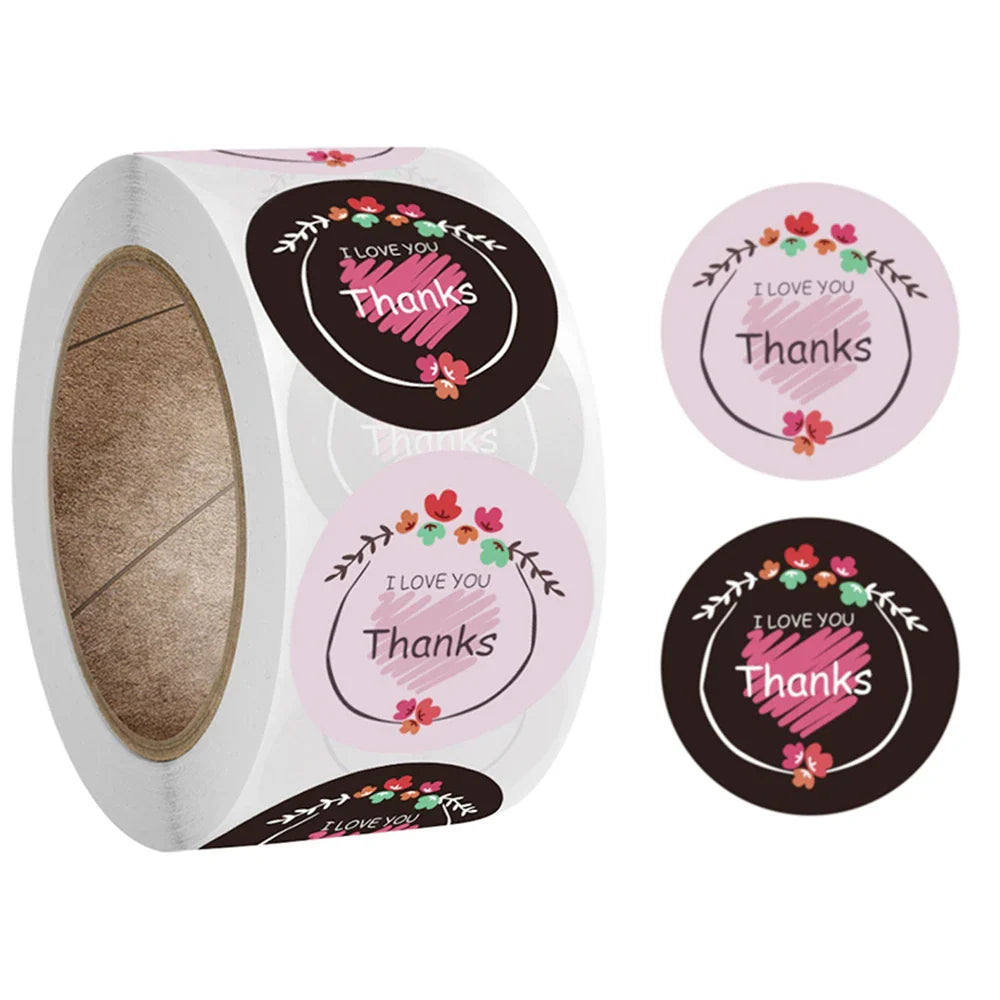 500pcs/roll Heart Stickers Thank You Stickers For Business Merci Packaging Stickers Rolling Love For Packaging Decoration (ONLINE ORDER ONLY)