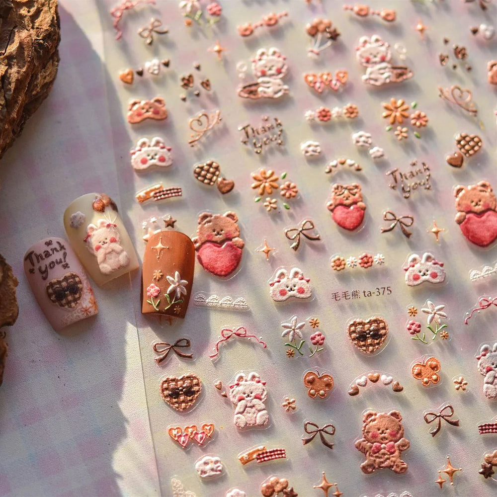 Cookies Chocolate Love Heart Flower Bowknot Rabbit Bunny Lace Bear Star Bouquet Rabbit Adhesive Nail Art Sticker Manicure Decal (ONLINE ORDER ONLY)