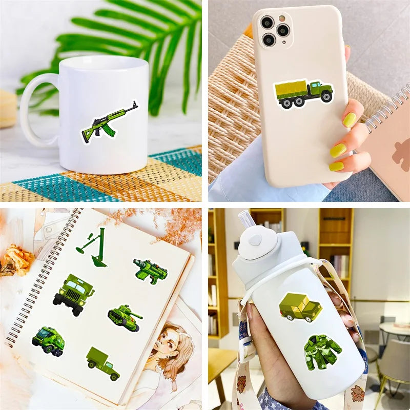 10/30/50PCS Green Military Affairs PVC Sticker Aesthetic DIY Decoration Scrapbooking Stationery School Supplies for Kids (ONLINE ORDER ONLY)