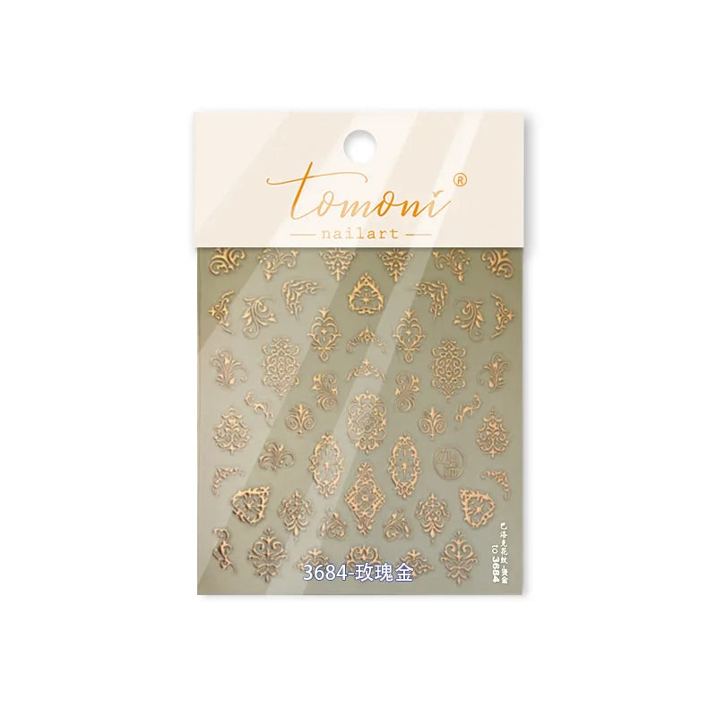 Baroque Figure Flower Totem Geometric Star Love Heart Hot Stamping Embossed Relief Self Adhesive Nail Art Sticker Manicure Decal (ONLINE ORDER ONLY)