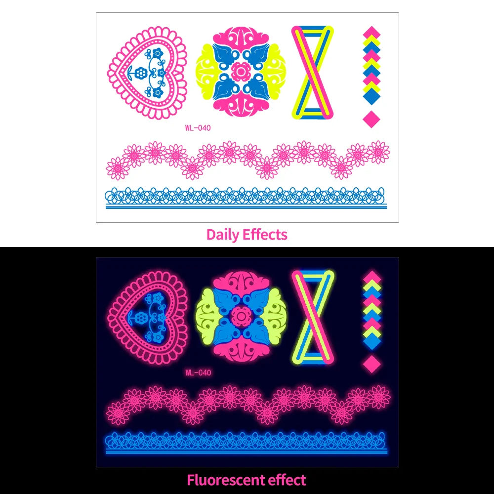 1pc Bohemia Fluorescent Sticker Luminous Temporary Tattoos Stickers UV Glow Fluorescent Tattoo Waterproof For Body Art Decals *& (Online Order Only)