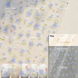 Hazy Feeling Bluestar-Amsonia Hubristic Blue Star Flower Floral Print 5D Soft Embossed Adhesive Nail Art Sticker Manicure Decals (ONLINE ORDER ONLY)
