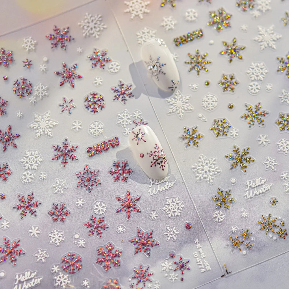 Shiny Pink Silver Hot Stamping Snow Adhesive Nail Art Sticker Snowflake Rhinestone Manicure Decal Nail Supplies for Professional (Online Order Only)