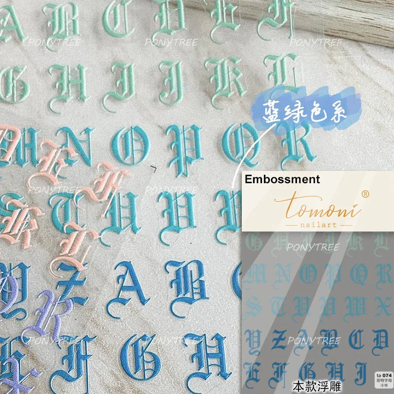 Romantic White Black Capital English Letters Chic Gold Punk Colorful Stamp Word 3D Self Adhesive Nail Art Sticker Manicure Decal (ONLINE ORDER ONLY)