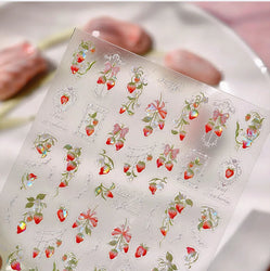Strawberry Retro Lace Border  Flower Lovely Fruit Pearl Pendant Leaves Self Adhesive Nail Art Stickers Manicure Decal Wholesale (Online Order Only)
