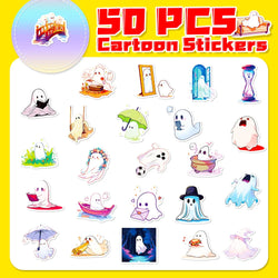 10/30/50PCS Cute Halloween Ghost Stickers Funny Cartoon Sticker For Kids DIY Notebook Fridge Phone Luggage Laptop Bike Decal Toy (ONLINE ORDER ONLY)