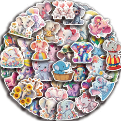 50pcs Elephant Stickers Pack Cute Animal Stickers Kawaii Stickers for Water Bottles Laptop Luggage Cartoon Waterproof Sticker (Online Order Only)