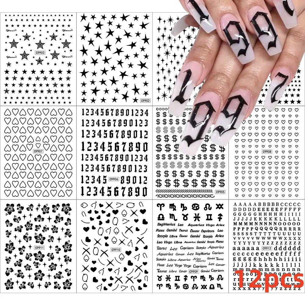 8pcs Gothic Alphabet Design Nail Art Stickers Retro English Letter Nail Art Stickers 3D Self-Adhesive Designs Nail Art Supplies* (Online Order Only)