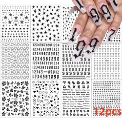 12pcs 3D Golden Glitter Heart Love Nail Stickers Valentine Self Adhesive Cute Cartoon Decal Geometry Slider Manicure Decoration* (ONLINE ORDER ONLY)