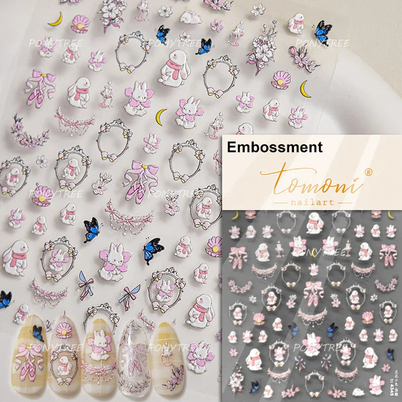Graffiti Rabbit Dog Bunny Milk Strawberry Jewel Candy Knife Envelope Soft Relief Adhesive Nail Art Stickers Cute Manicure Decals (Online Order Only)