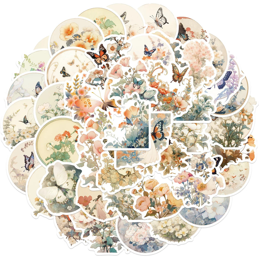 50PCS Ins Cute Butterfly Flower Cartoon Stickers Aesthetic DIY Diary Suitcase Scrapbook Phone Laptop Kawaii Decal Sticker (Online Order Only)