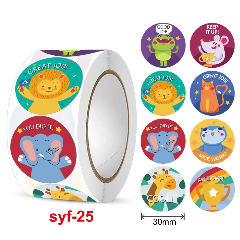 Smile Face Sticker Kids Reward Sticker Yellow Dots Labels Happy Animal  Sticker Kids Toys School Teacher Student Stationery (ONLINE ORDER ONLY)