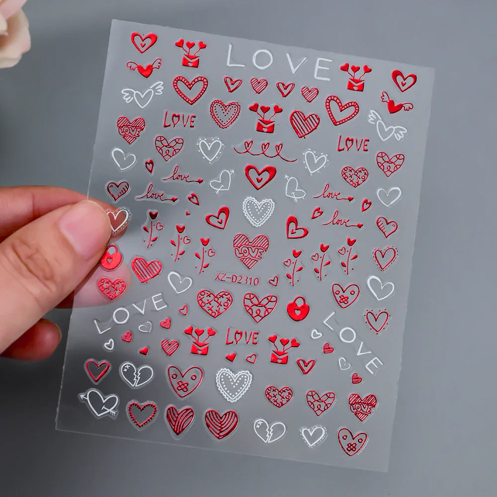 1pc Bohemian Valentine Nail Stickers 3D Self-Adhesive Fantasy Nail Art Glitter Sun, Heart, Lock, Star & Moon Designs Nail Decals (ONLINE ORDER ONLY)