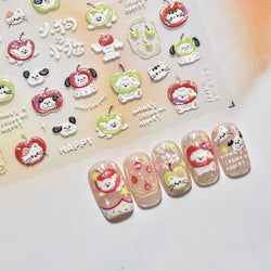 Cute Apple Fruit Dog Puppy Cat Kitten Adhesive Nail Art Sticker Charming Delicate Rhinestone Shiny Manicure Decals Nail Supplies (ONLINE ORDER ONLY)