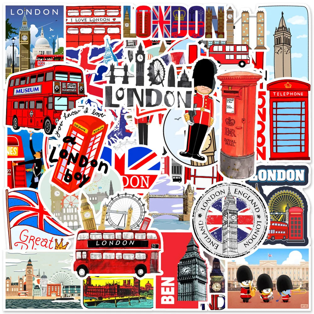 Red Blue Bus Sticker Set: Phone Laptop Luggage Skateboard Decals Fun for Kids (10/30/50PCS) (ONLINE ORDER ONLY)