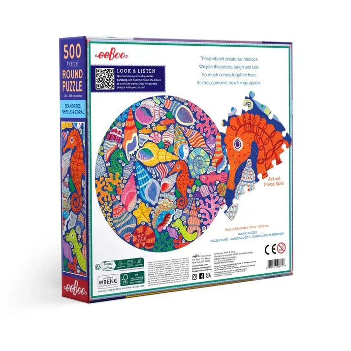 Seahorses, Shells & Coral 500 Piece Round Jigsaw Puzzle eeBoo (ONLINE ORDER ONLY)