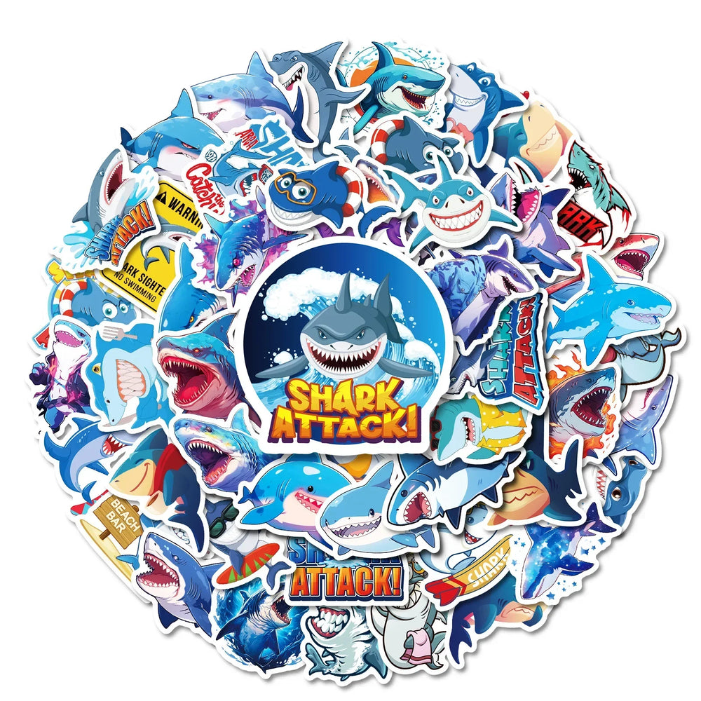 Shark Cartoon Stickers Ocean Animal Decals for Kids - Laptop, Luggage, Guitar, Bike, Skateboard (ONLINE ORDER ONLY)