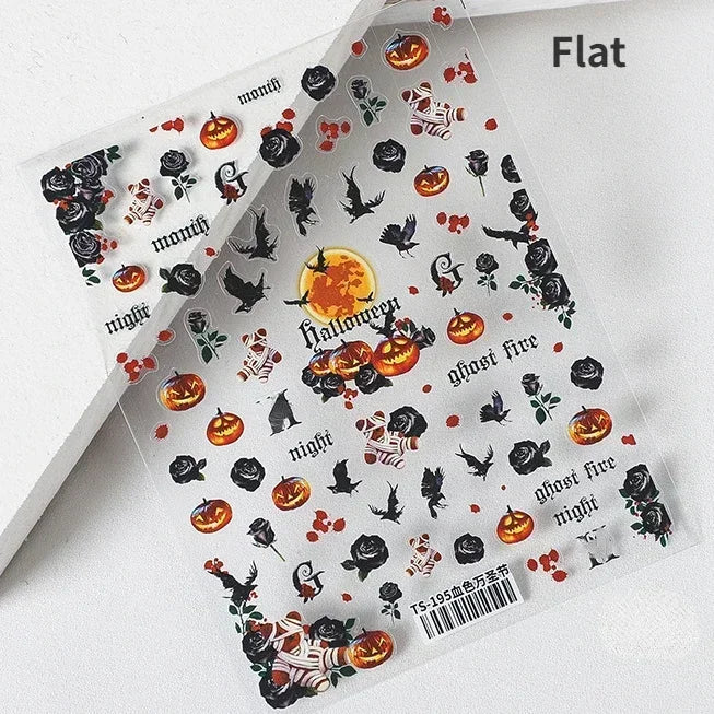Gothic Dark Spider Butterfly Cross Flame Wings Halloween Horror Rose Flower Rabbit Pumpkin Bear Nail Art Stickers Manicure Decal (ONLINE ORDER ONLY)