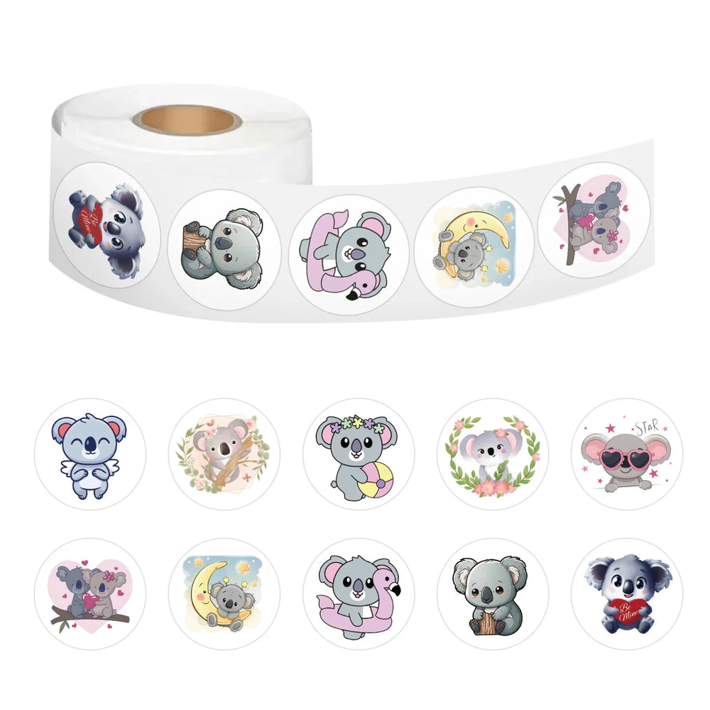 100-500pcs Cute Koala Bear Stickers Sealing Animal Kids Sticker Decor Circle Seal Label Birthday Reward Gift Stationery Sticker (Online Order Only)