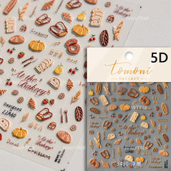 Toast Butter Brioche Bread Dim Sum Cookie Cherry Pudding Food Fork Doughnut Relief Adhesive Nail Art Stickers Manicure Decals (ONLINE ORDER ONLY)