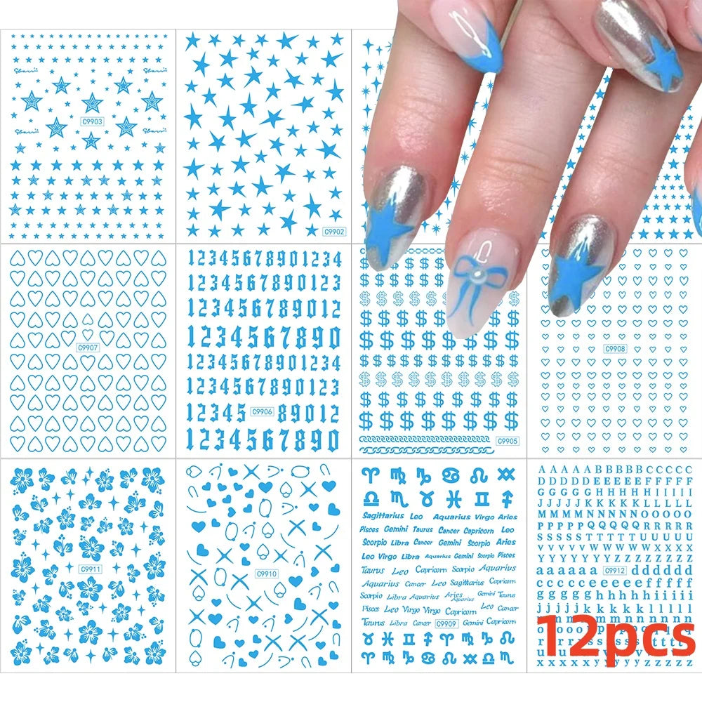 8pcs Gothic Alphabet Design Nail Art Stickers Retro English Letter Nail Art Stickers 3D Self-Adhesive Designs Nail Art Supplies* (Online Order Only)