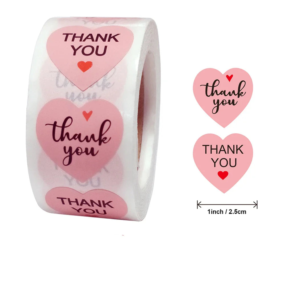 500pcs/roll Heart Stickers Thank You Stickers For Business Merci Packaging Stickers Rolling Love For Packaging Decoration (ONLINE ORDER ONLY)