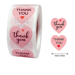 500pcs/roll Heart Stickers Thank You Stickers For Business Merci Packaging Stickers Rolling Love For Packaging Decoration (ONLINE ORDER ONLY)