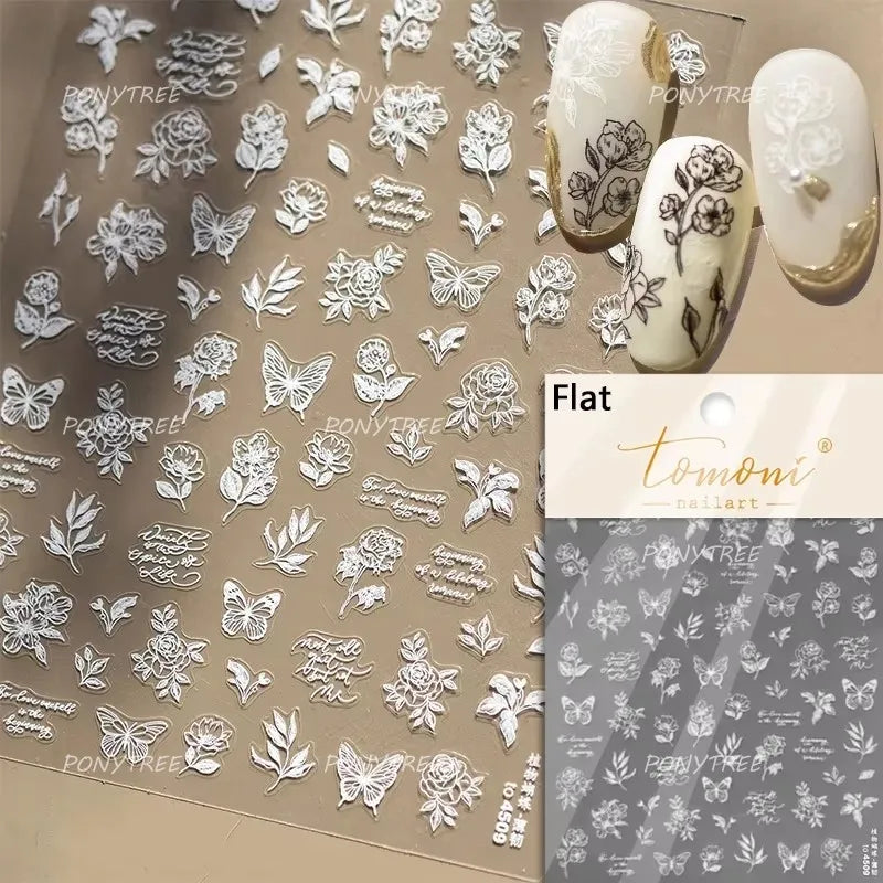 Blue Purple Tulip Flower Butterfly Garden Blossom Floral Charming Delicate 5D Relief Adhesive Nail Art Stickers Manicure Decals (ONLINE ORDER ONLY)