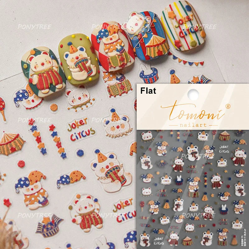 Cute Bear Teddy Birthday Party Maillard Bear Cake Flower Bouquet Lucky Love Heart 5D Adhesive Nail Art Sticker Manicure Decals (Online Order Only)