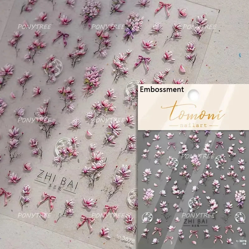 Orchid Daisy Chrysanthemum Peach Blossom Lotus Flower Vase Floral Art Fan Wintersweet Adhesive Nail Art Stickers Manicure Decals (Online Order Only)