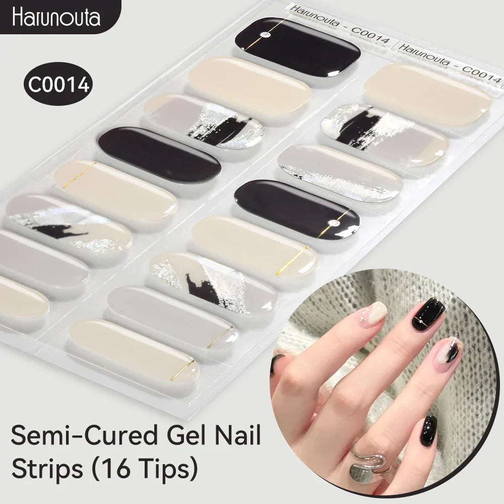 Harunouta Gradient Auroras Semi Cured Gel Nail Strips Sparkly Shinning Gel Polish Stickers for Nails Work with UV LED Nail Lamps (Online Order Only)