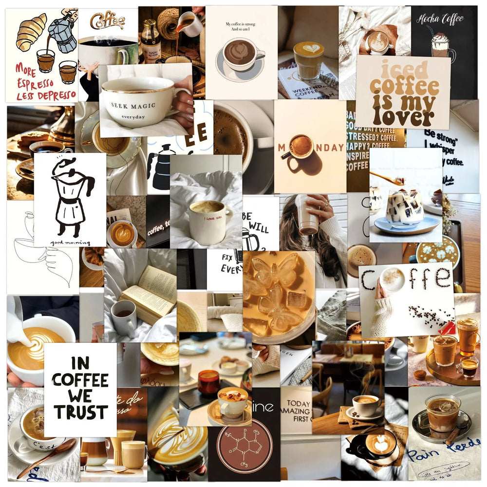 50pcs Coffee Graffiti Stickers for Helmet, Desktop, Wall Decoration with Storage Box (Online Order Only)
