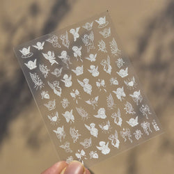 White Pink Baby Child Angel Wing Heart Bowknot Leaves Key Star Cupid's Arrow Archery Adhesive Nail Art Stickers Manicure Decals (ONLINE ORDER ONLY)