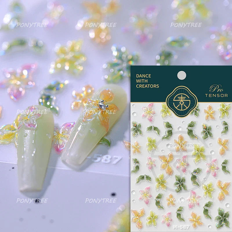 Romantic Cherry Blossom Sakura Flower Petal Leaf Self Adhesive Nail Art Stickers Rhinestone Shiny Flat Petalage Manicure Decals (ONLINE ORDER ONLY)