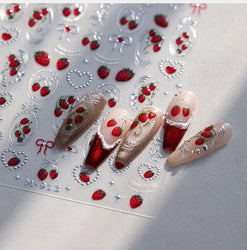 Mini Fruit Cherry Charming Strawberry Ribbon Line Bowknot Jelly Charming Chic Self Adhesive Nail Art Stickers Manicure Decals (ONLINE ORDER ONLY)