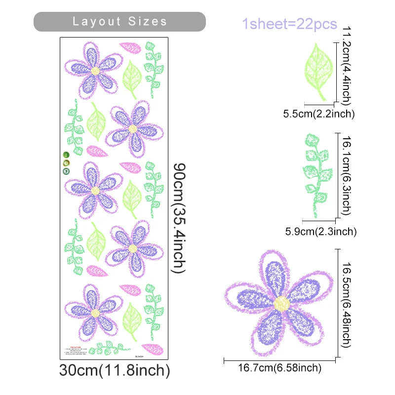 Watercolor Pink Flowers Leaves Wall Decals for Kids Room Nursery (Online Order Only)