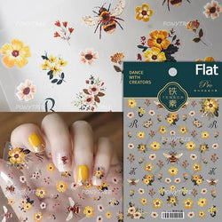 Cute Bee Honey Jar Daisy Flowers Gather Honey Pot Love Heart Green Leaves Reliefs Self Adhesive Nail Art Stickers Manicure Decal (ONLINE ORDER ONLY)