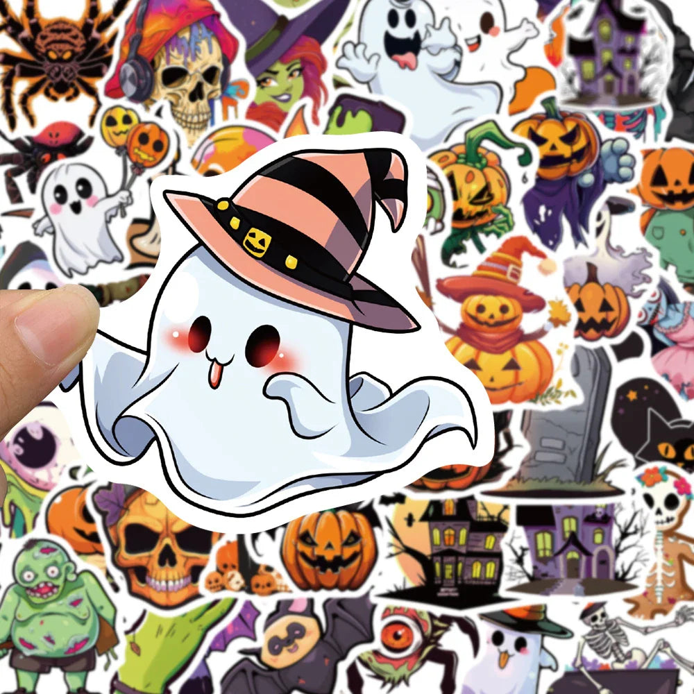 10/30/50pcs Cute Hallowmas Horror Skull Cartoon Stickers Decals Kids Toy Laptop Suitcase Phone Car Skateboard Waterproof Sticker (Online Order Only)
