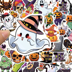 10/30/50pcs Cute Hallowmas Horror Skull Cartoon Stickers Decals Kids Toy Laptop Suitcase Phone Car Skateboard Waterproof Sticker (Online Order Only)
