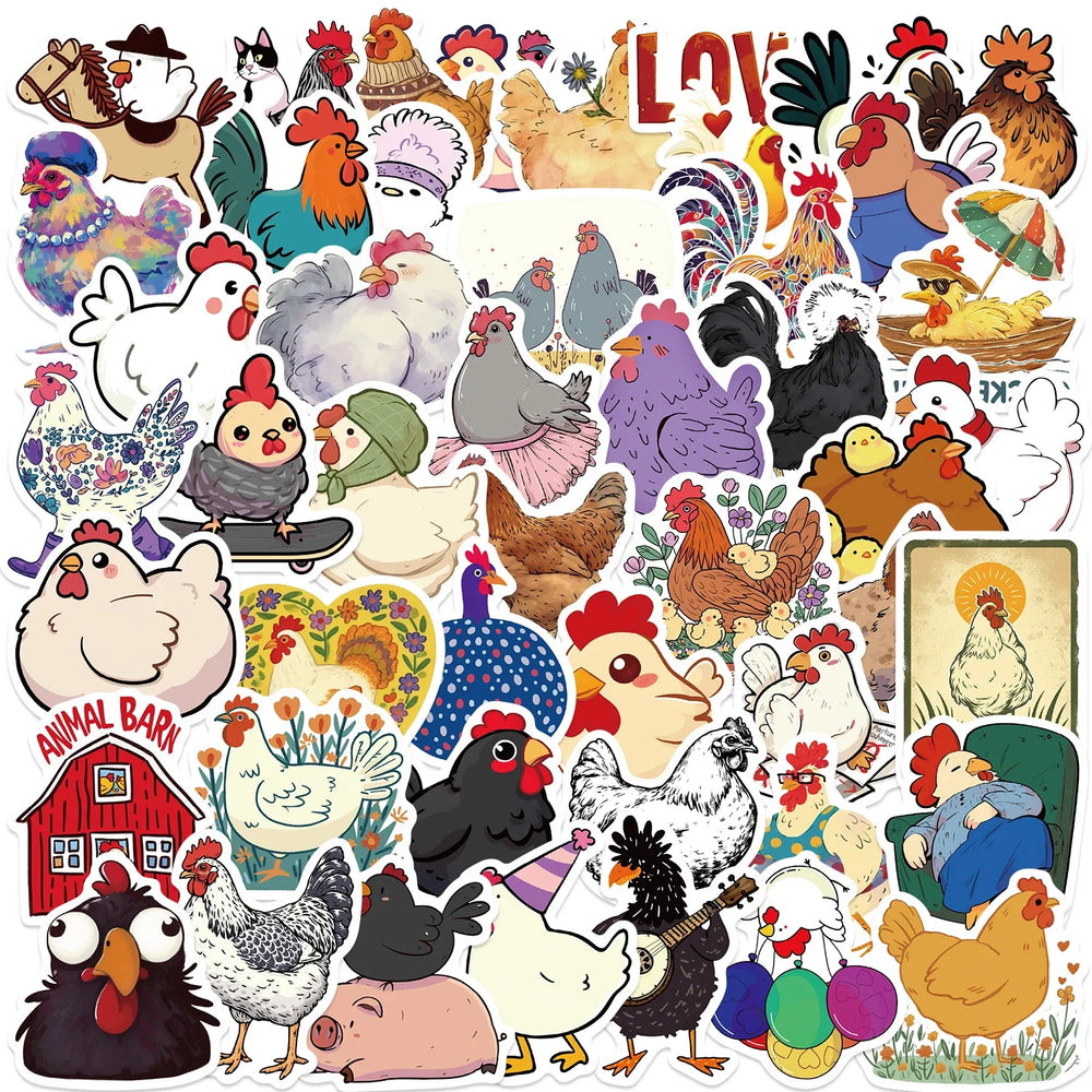 50PCS Cartoon Chicken Animal Stickers Personality Creative Sticker For Desk Refrigerator Phone Skateboard Waterproof Decals﻿ (ONLINE ORDER ONLY)