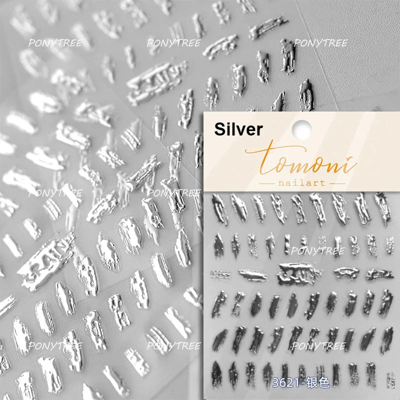 Silver Star Moon Clock Watch Cherry Love Heart Bowknot Gird Irregular Lines Dot Liquid Lava Nail Art Stickers Manicure Decals (ONLINE ORDER ONLY)