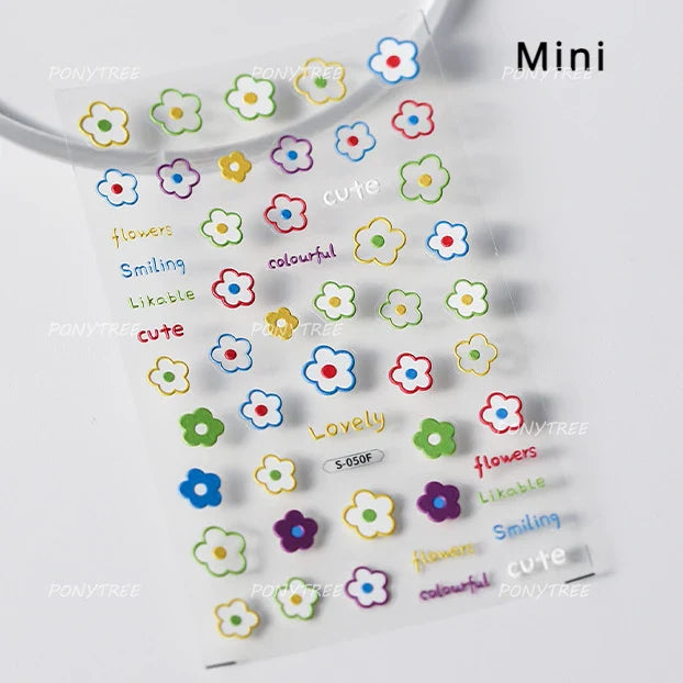 Lovely Colored Flower Fried Egg Petal Love Heart Cartoon Pink Yellow Purple Blue Delicate Charm Nail Art Stickers Manicure Decal (ONLINE ORDER ONLY)
