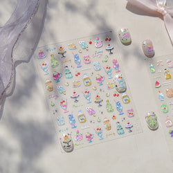 Soda Fruit Beverage Bottle Bear Watermelon Popsicle Dessert Ice Cream Cat Cherry Strawberry Bow Summer Nail Art Stickers Decals (ONLINE ORDER ONLY)