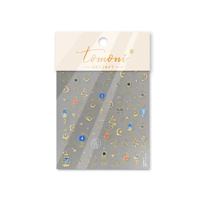 Metal Snake Flower Pattern Stars Eye Pot Moon Butterfly Story Retro Meteor Candle Hourglass Nail Art Sticker Manicure Tool Decal (ONLINE ORDER ONLY)